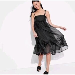 Women's Organza Midi‎ Babydoll Dress - Wild Fable Black XXS Shimmer Dress NEW